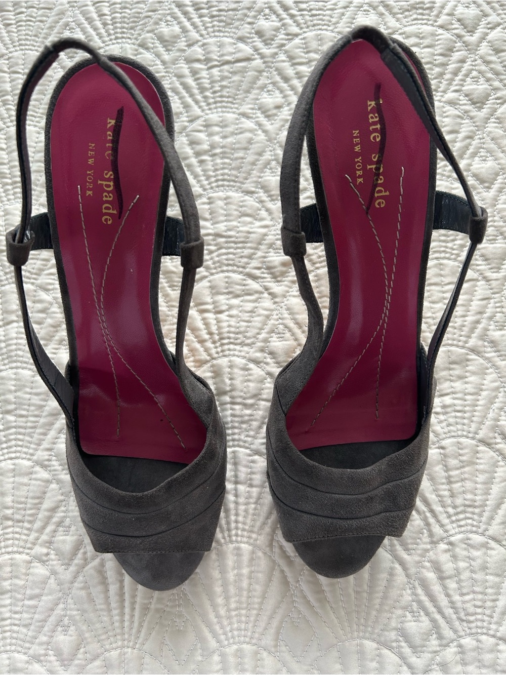 kate spade Gray Suede Peep-Toe Slingback Heels